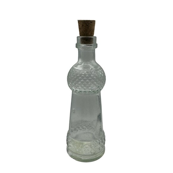 Set Of 3 Clear Glass Bottles With Cork Stoppers & Textured Design Decorative Acc - Picture 3 of 4